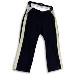Womens Blue White Flat Front Stretch Athletic Golf Capri Pants Size M(8-10)