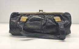 Cynthia Rowley Black Leather Kiss Lock Clutch Satchel Bag