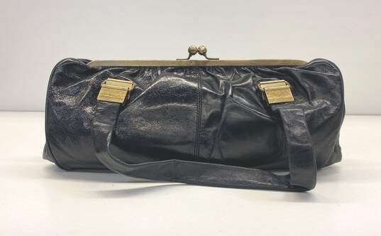 Cynthia Rowley Black Leather Kiss Lock Clutch Satchel Bag image number 1