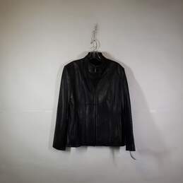 Womens Regular Fit Mock Neck Long Sleeve Full Zip Leather Jacket XL