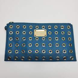 Michael Kors Leather Hand Wallet Blue Gold