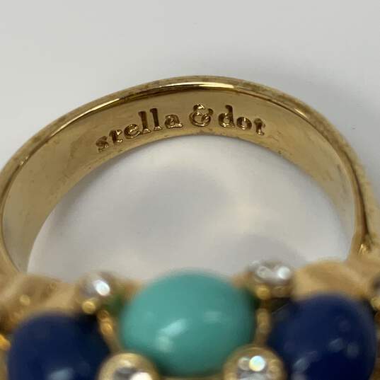 Designer Stella & Dot Gold-Tone Turquoise Multicolor Stone Band Ring image number 4