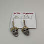 Designer Betsey Johnson Gold-Tone Rhinestone Crown Skull Dangle Earrings image number 3