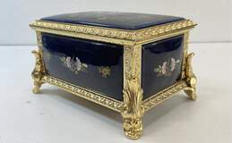 Porcelain Music Box Jewelry Box Cobalt Blue Gold Floral Motif / Unbranded