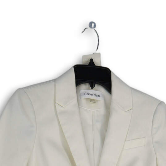 Womens White Peak Lapel Long Sleeve Single Breasted One Button Blazer Sz 6P image number 3