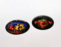 (2) Vintage Russian Hand Painted Russian Brooches 15.4g