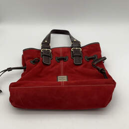 Womens Red Drawstring Inner Zip Pocket Double Handle Bucket Bag Purse
