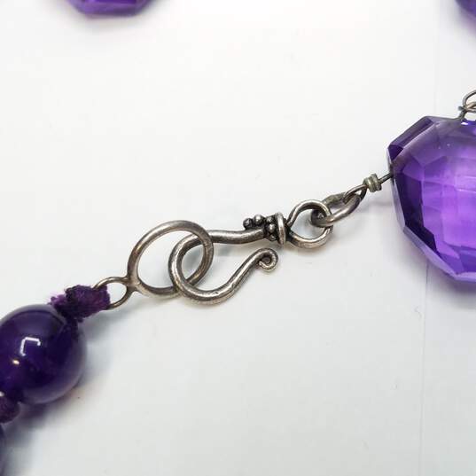 Sterling Silver Amethyst Faceted & Smooth Stones - Unique 44in Necklace 148.3g image number 4