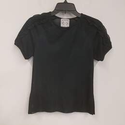 Womens Black Round Neck Short Sleeve Pullover Casual Blouse Top Size 34