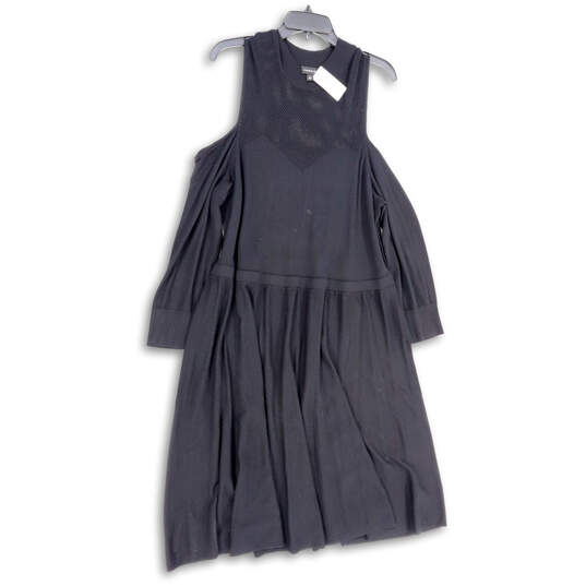 NWT Womens Black Cold Shoulder High Neck Stretch Short Sweater Dress Size 3 image number 1