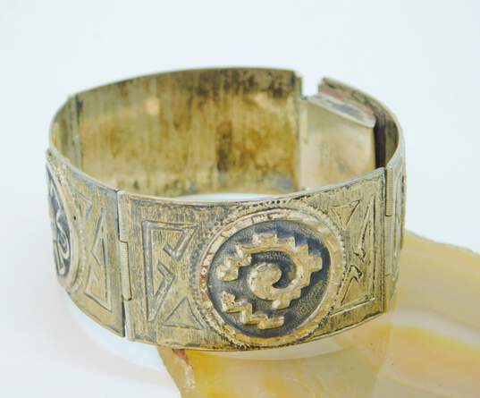 Artisan Sterling Silver Mexico Geometric Etched Wide Bracelet 44.6g image number 4