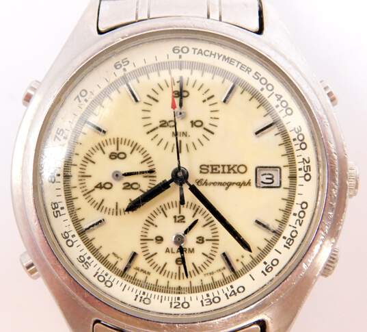 Buy the Seiko Chronograph Alarm Movement 7T32 Cream Dial Men's Watch |  GoodwillFinds