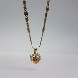 K 10k Gold Sunburst Necklace w/2 Tone Rose Heart Pendant 5.3g
