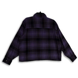 NWT Womens Purple Black Plaid Collared Long Sleeve Button-Up Shirt Size L alternative image
