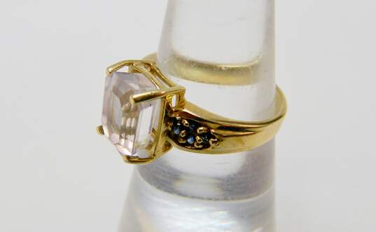 Romantic 10K Yellow Gold Quartz & Blue Spinel Ring 3.5g image number 3