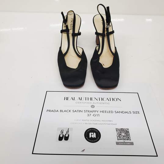 Prada Black Satin Strappy Heeled Sandals Women's Size 6.5 image number 1