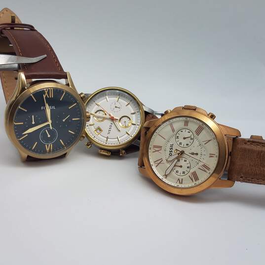 Fossil Round All Leather Mixed Models Watch Bundle 3pcs image number 10