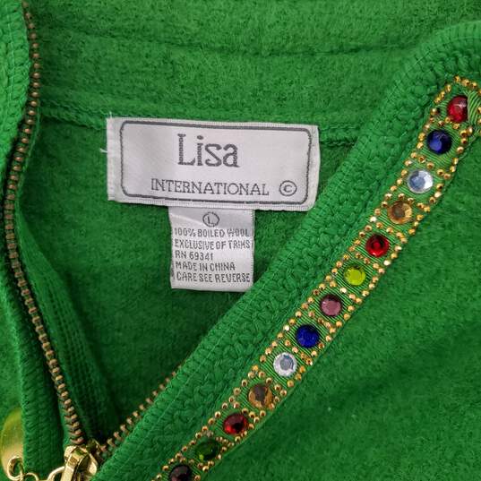 Lisa International Green Boiled Wool Full Zip Vest Size L image number 3