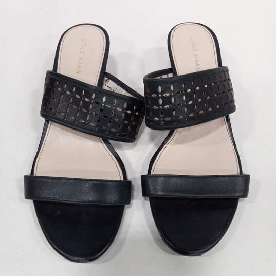 Womens Black Beige Slip On Open Toe Wedge Heel Slide Sandals Size 6.5 B image number 1