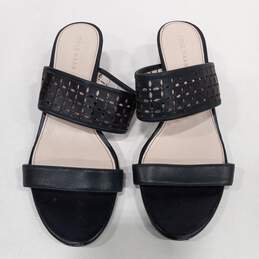 Womens Black Beige Slip On Open Toe Wedge Heel Slide Sandals Size 6.5 B
