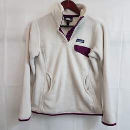 Patagonia snap fleece pullover sweater ivory maroon women's S