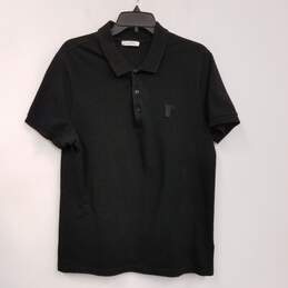 Mens Black Cotton Collared Short Sleeve Casual Polo Shirt Size X-Large