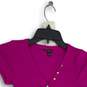 NWT Womens Fuchsia Jewel Applique Short Sleeve Henley Neck Pullover Top Size XS image number 3