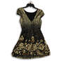 Womens Black Sequins Floral Cap Sleeve Pullover Fit And Flare Dress Size 5 image number 1