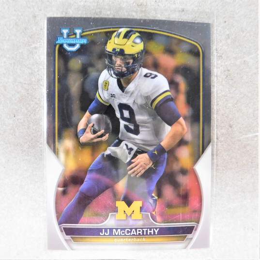 2022 JJ McCarthy Bowman University Chrome Pre-Rookie Card Michigan Wolverines image number 1