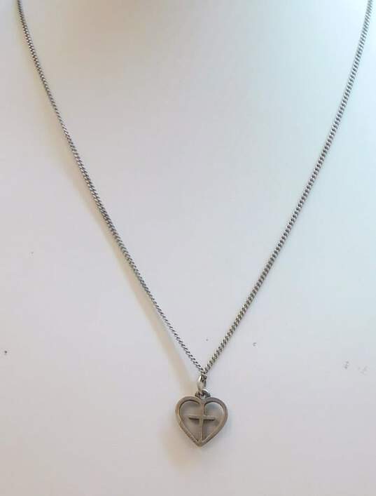 James Avery 925 Cross Open Heart Pendant Curb Chain Necklace 4.4g image number 1