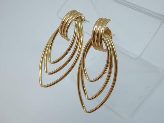 14K Yellow Gold Triple Wire Geometric Drop Earrings 4.4g image number 3