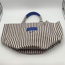 Womens Brown White Striped Double Handle Tote Bag w/ Collapsible Bag alternative image