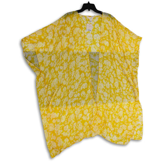 NWT Womens Yellow White Floral Kimono Sleeve Open Front Shrug Size O/S image number 1