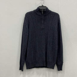 Mens Blue Knit Long Sleeve Quarter Zip Mock Neck Pullover Sweater Size M