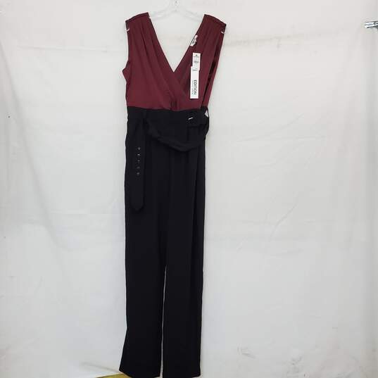 WOMEN'S EXPRESS EDITION COLLECTION BURGUNDY/BLACK JUMPSUIT SZ 12 NWT image number 1