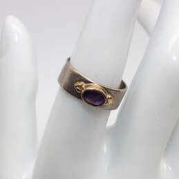 Paula Dawkins Signed Sterling Silver 14K Yellow Gold Accent Amethyst Ring Size 6.25 - 3.2g alternative image