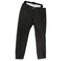 Womens Gray Flat Front Slash Pockets Straight Leg Dress Pants Size 12