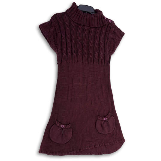 Womens Purple Cable Knit Turtleneck Cap Sleeve Pockets Sweater Dress Sz XL image number 4