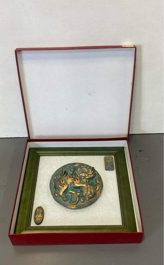 Chinese Framed Dragon Medallion on Silk Background Sculpture image number 7