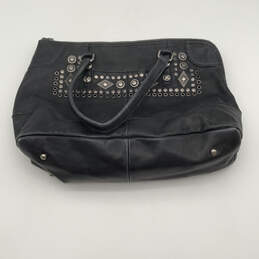 Womens Black Leather Bottom Stud Inner Pocket Double Handed Shoulder Bag