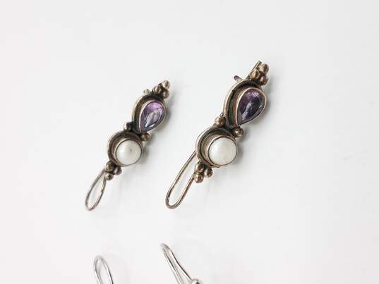 925 Silver Pearl and Amethyst 2 Pair Drop Earrings Lot image number 3