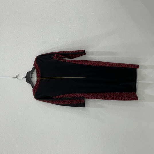 Womens Black Red Printed 3/4 Sleeve Back Zip Knee Length Shift Dress Size 8 image number 2
