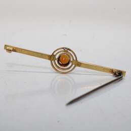 Vintage 9K Yellow Gold Citrine Pearl Accent Brooch FOR SETTING - 2.76g alternative image