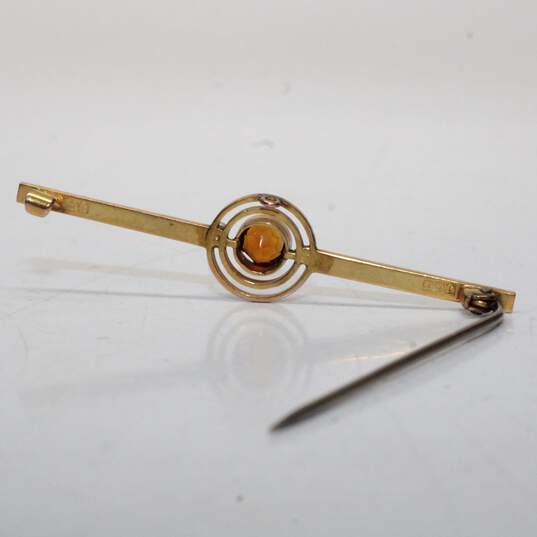 Vintage 9K Yellow Gold Citrine Pearl Accent Brooch FOR SETTING - 2.76g image number 2