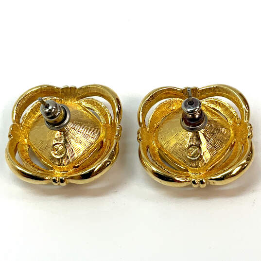 Designer Swarovski Gold-Tone Inverted Black Square Stone Stud Earrings image number 4