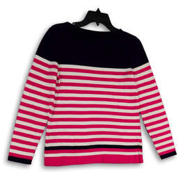 Womens Blue Pink Striped Long Sleeve Crew Neck Pullover Sweater Size Medium alternative image