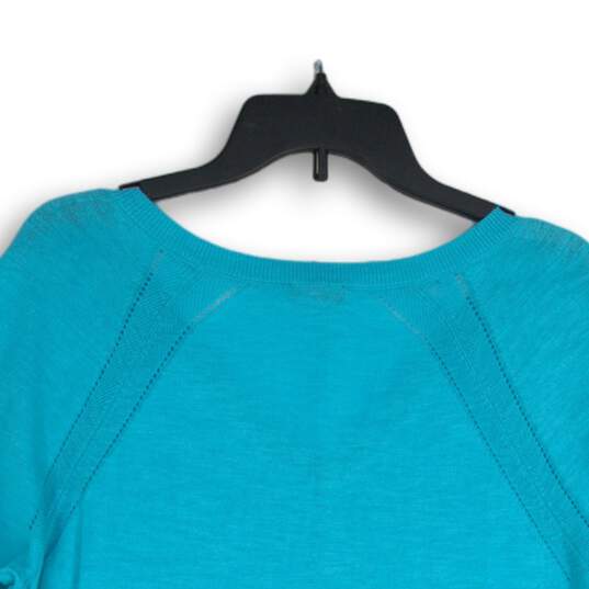 NWT Talbots Womens Blue Knitted V-Neck Long Sleeve Slit Hem Pullover Sweater L image number 4