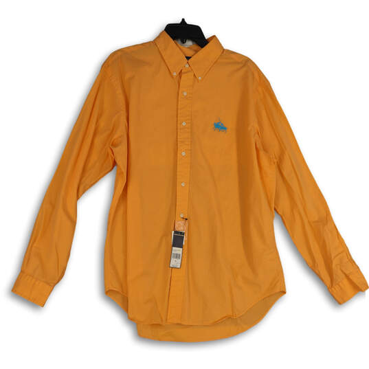NWT Mens Orange Long Sleeve Collared Button Up Shirt Size Size XL image number 1