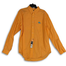 NWT Mens Orange Long Sleeve Collared Button Up Shirt Size Size XL