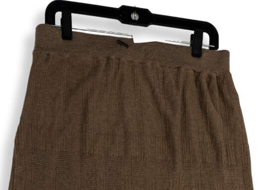 Womens Brown Knitted Elastic Waist Knee Length Pull-On A-Line Skirt Size M image number 3